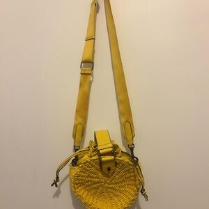 Yellow Woven Raffia and Leather Crossbody Bag